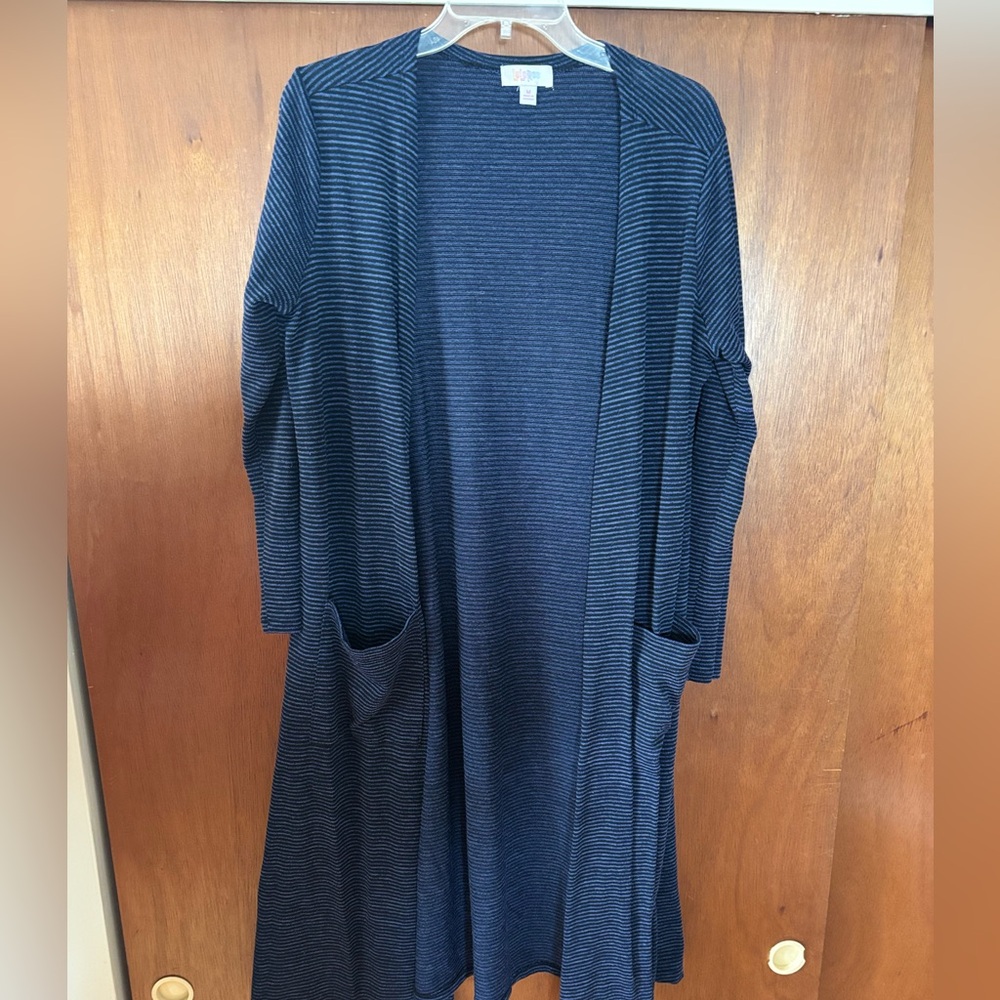 LuLaRoe Navy and Gray Striped Long Cardigan